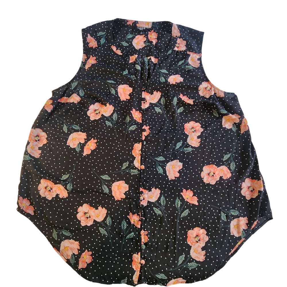 TORRID Harper Sleeveless Blouse Womens 2X Black Polka Dot Pink Floral Flowy
